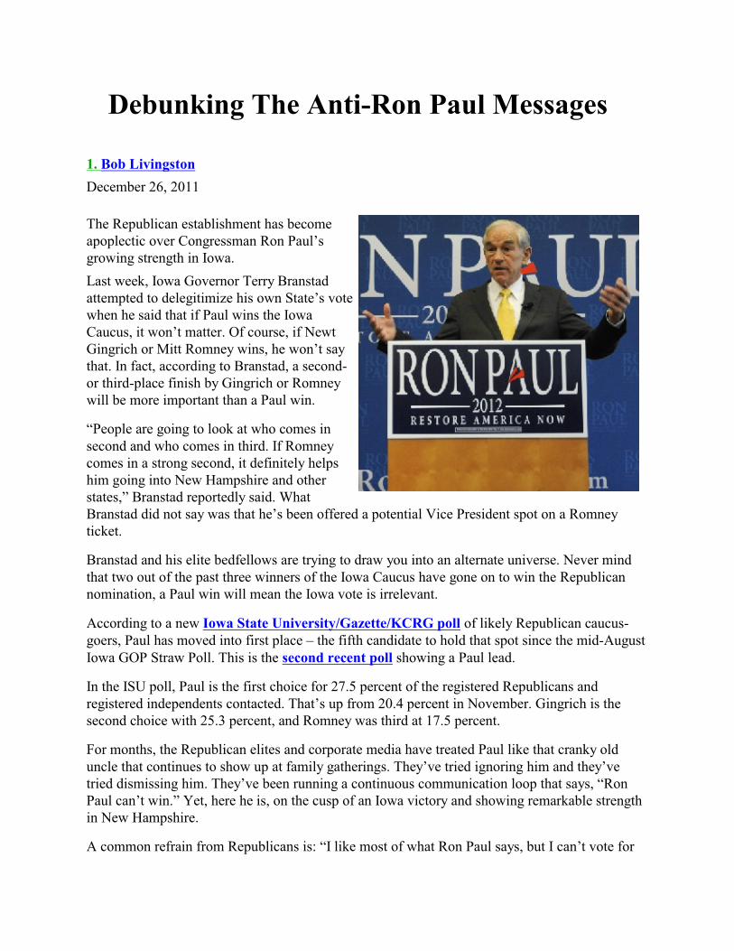 Debunking The Anti-Ron Paul Messages - [PDF Document]